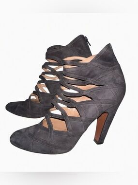 Azzedine ALAIA Paris Women's Gray Suede Cutout High Heel Booties